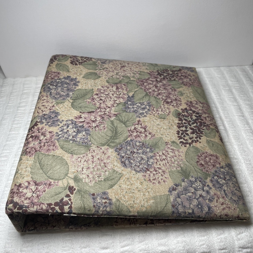 VTG Handmade '80s Floral Fabric Padded Photo Album Book Pink Purple 11"x 12"